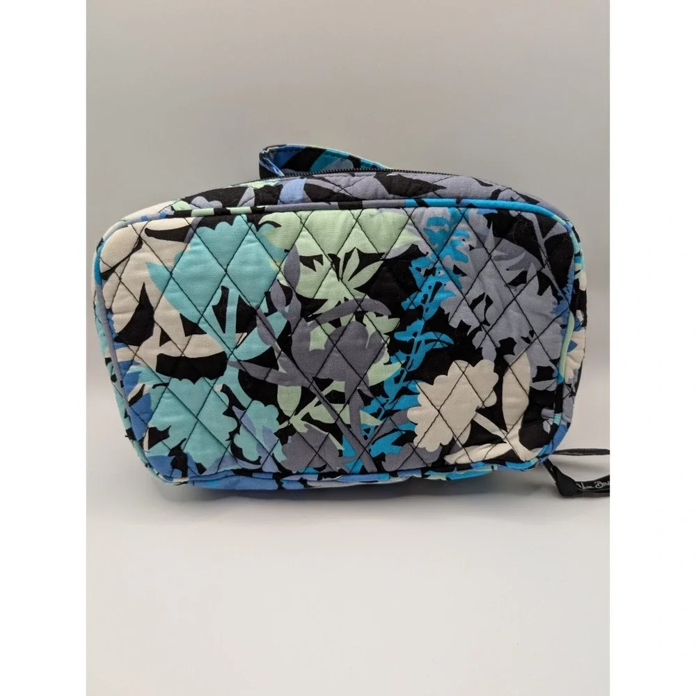 Vera Bradley Camofloral Blue Black Retired Grand Cosmetic Bag Case Zip NEW